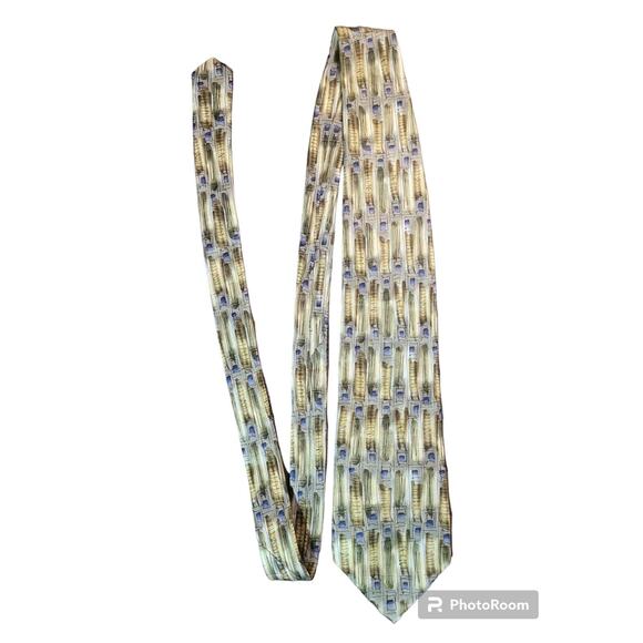 J. Garcia Silk Tie Surprise Package Beige Gold Blue Geo Handmade 58x4 - Picture 2 of 5
